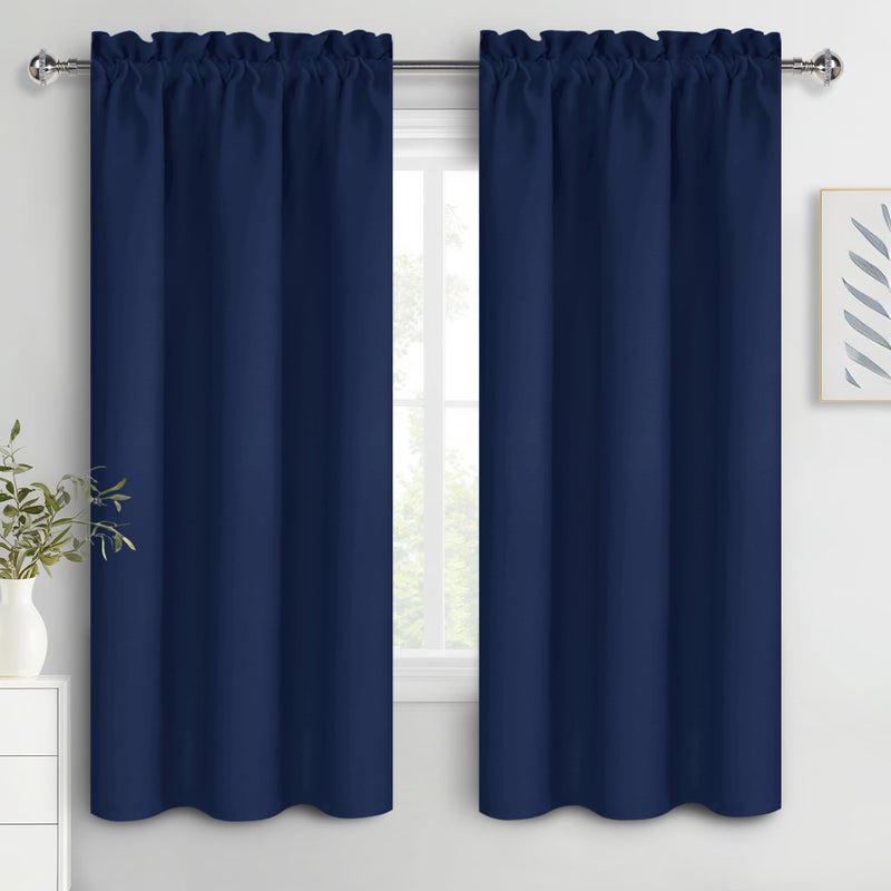 DWCN Navy Blue Blackout Curtains for Bedroom 63 Inches Long 2 Panels Set Window Drapes Thermal Insulated Room Darkening Rod Pocket Curtains for Kids Boys Room (W38 x L63 Inch, Navy Blue) - Image 1